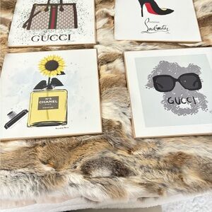 Chanel and Gucci Art Print Set - Yellow and Gray